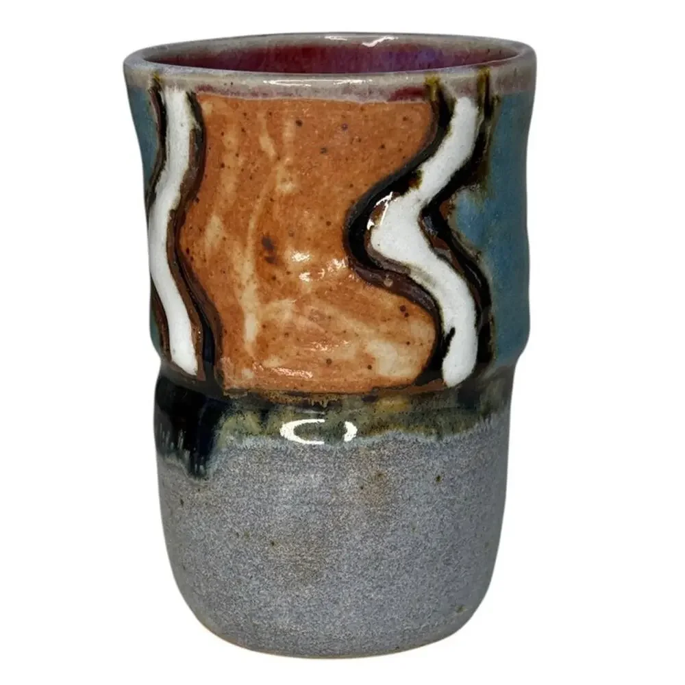 Handmade Studio Pottery Cup Bud Vase Signed Kelly Hask Artisan Ceramic Cup